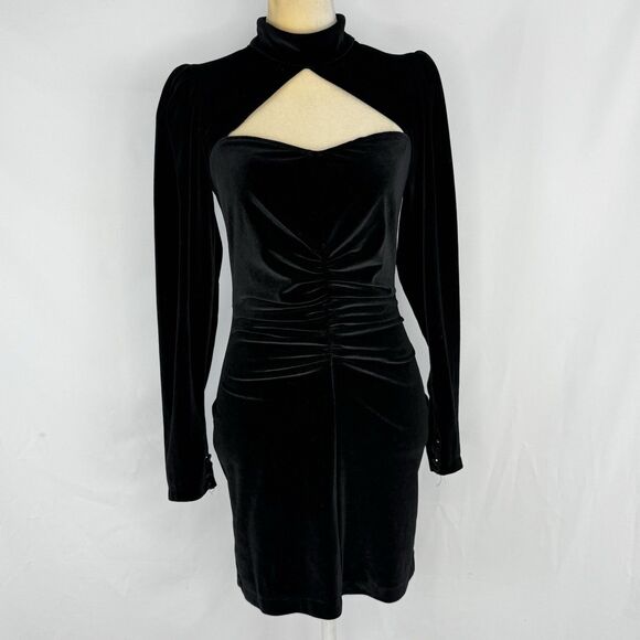 ZARA WOMEN'S BLACK VELVET MINI DRESS LONG SLEEVES SIZE MEDIUM - Picture 1 of 16